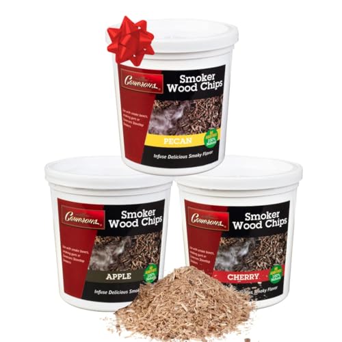 Wood Smoking Chips - Pecan, Apple, and Cherry Wood Chips for Smokers - Set of 3 Resealable Pints