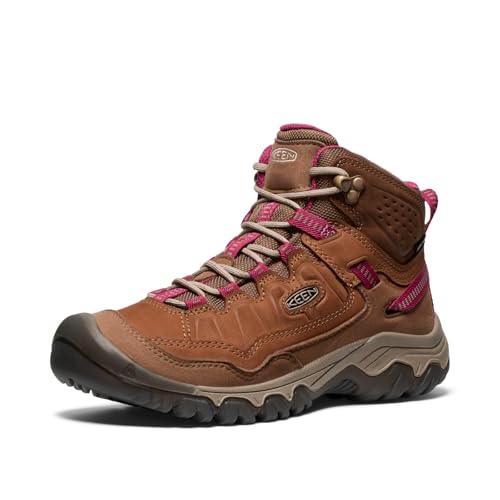 KEEN Women's Targhee 4 Mid Height Durable Comfortable Waterproof Hiking Boots, Bison/Beaujolais, 8
