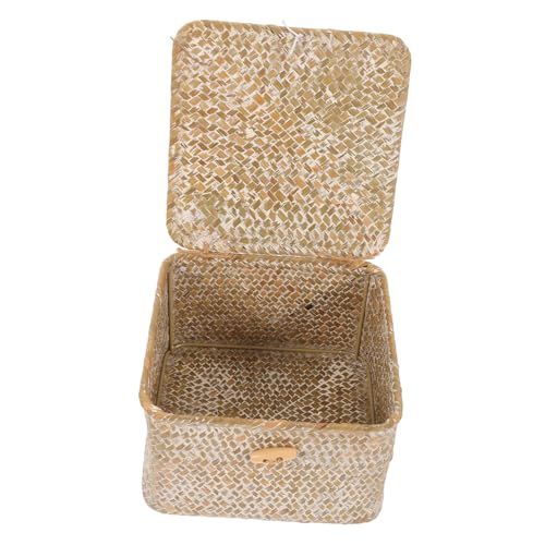 VILLFUL Caja de Almacenaje con Tapa Cesta de Bambú Tejida Mano Organizador Versátil para Oficina Dormitorio y Salón Contenedor Decorativo para Objetos Pequeños