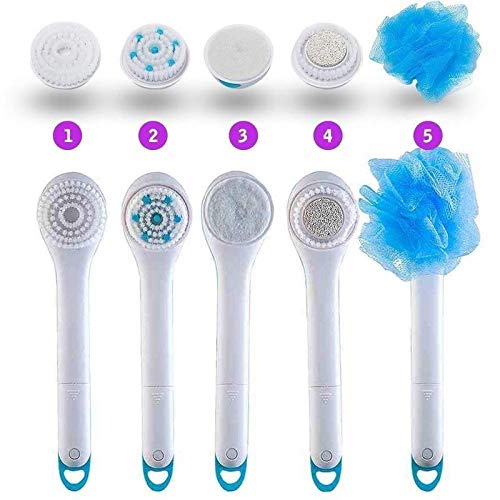 SWAMEY-5-in-1-Electric-Bath-Spin-Spa-Massage-Shower-Brush-Cleaning-System-with-Long-Handle-White-and-Blue