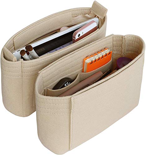 Hyfanstr Felt Insert Bag Organizer With Zipper, Small Handbag Purse Organizer Tote Liner Pouch For Women, 2 Pcs Set Beige #TOP2