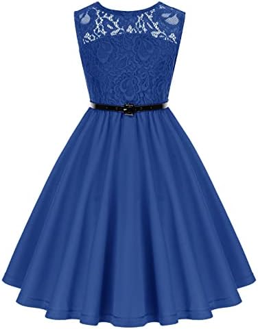 Kate Kasin Girls Special Occasion Dresses Vintage Dress Sleeveless with Belt Royal Blue 12Y