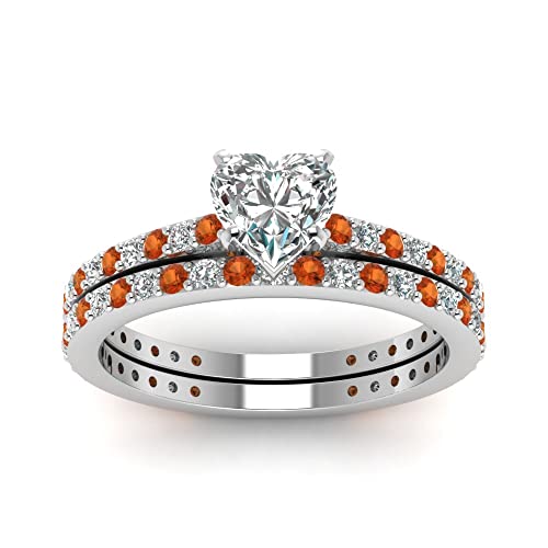 Image of 55Carat Choose Your Gemstone Classic Delicate Diamond CZ Wedding Set sterling silver Heart Shape Wedding Ring Sets Ornaments Surprise for Wife Symbol of Love Clarity Comfortable US Size 4 to 12