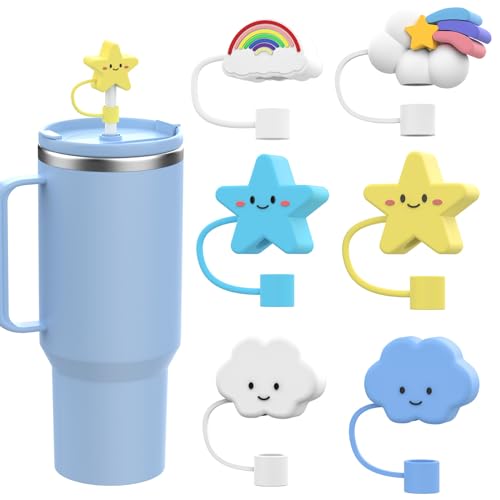 6PCS Silicone Straw Topper For Stanley 20&30&40 Oz Tumbler with Handle 10mm Cute Straw Cover Cap for Stanley Cup, Reusable Straw Topper Tip Lids for Stanley Cup Accessories
