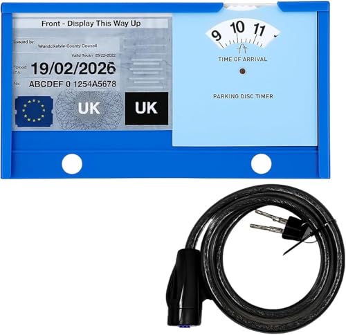 Disabled Parking Permit Protector Lock for Cars Anti-Theft Badge Holder Wallet with Cable Lock for Steering Wheel Includes Clear Cover and Clock Card Secure Display Solution