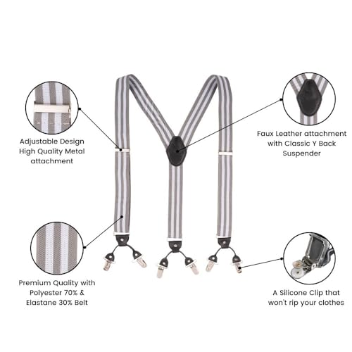Image of The Tie Hub Suspenders for Men | Slim Clip-On Y-Back Elastic Braces | Adjustable 1.25 Inch | Formal Wedding Office