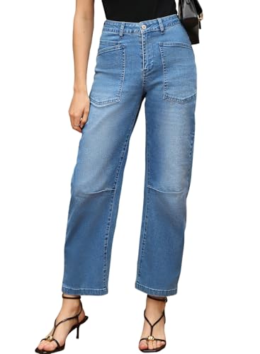 Image of EVALESS Barrel Jeans Women Baggy Stretchy Cropped Denim Pants