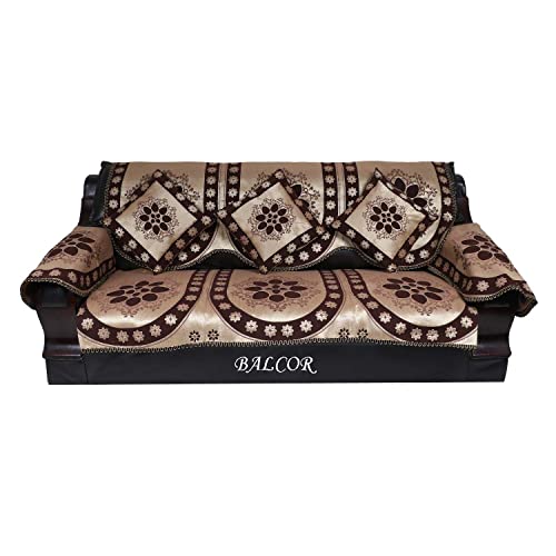 Image of Cotton 12 PCs DECAN Design Sofa Cover with Handle Cover Set of 5 Seater(3+1+1+6), Cushion Cover 16 * 16 Set of 5 PC, Total 17 PCs Set-Brown