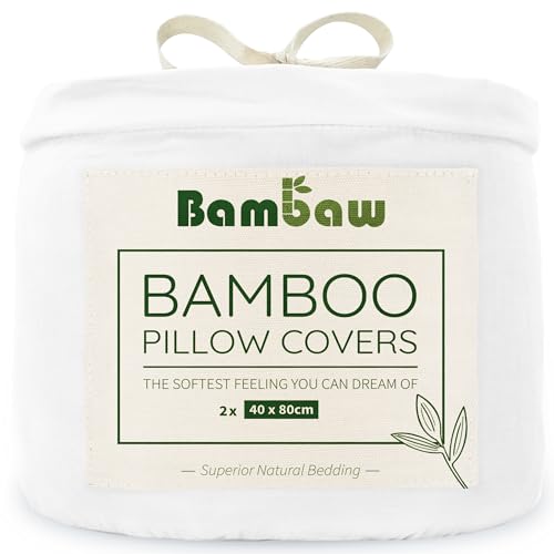 Fundas de Almohada de Bambú | Blanco - 40x80 cm | Tacto Suave y Fino | 2 x Funda Almohada | Fundas Almohada Antiácaros | Tejido Transpirable | Pillow Case | Fundas de Cojín | Bambaw