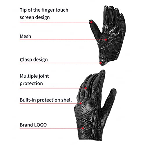 Romacci Luvas de pele de carneiro genuínas Dedos inteiros respiráveis ​​Luvas de couro perfurado dur