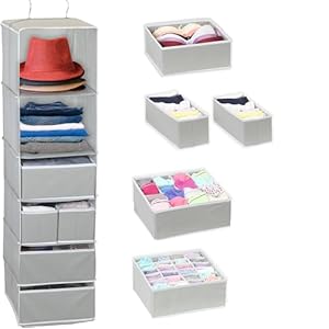 Simple Houseware 6 Shelf Hanging Closet Organizer with 5 Drawers Storage, Gray