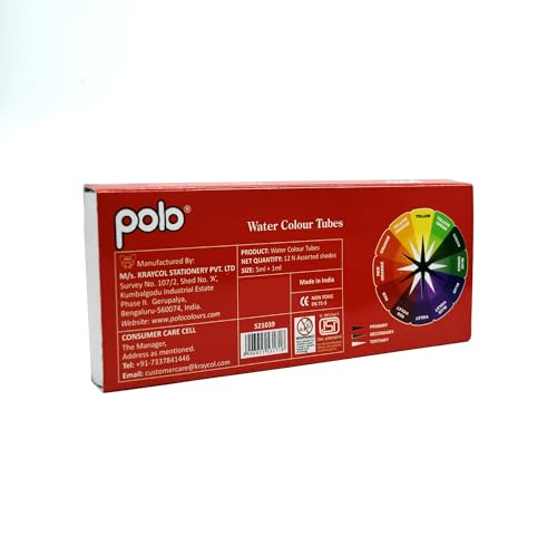 Image of polo Student Watercolor Paint Set - 12 Vibrant Color Tubes | Non-Toxic Watercolours for Beginners, Students & Artists | Ideal for School & Hobby Projects