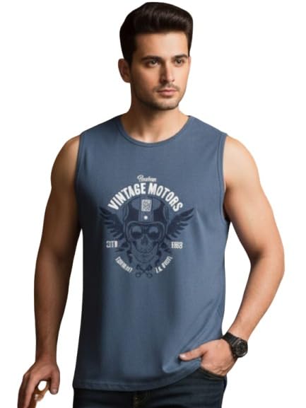 Image of Rigo Stylish Cotton Printed Vest for Men | Round Neck,Regular Fit, Sleeveless T-Shirt Vest for Men | Casual Innerwear Sando for Men & Boys - Perfect for Workouts Gym, Vacations, and Beaches
