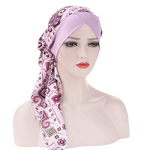 Lenços de cabeça pré-amarrados, 3 gorros embalados para quimioterapia para mulheres, D7-long Strap-3