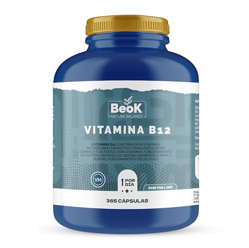 BEOK – Vitamina B12 – 365 Cápsulas 25 µg – Suplemento Vegano para Energía, Sistema Nervioso e Inmunológico – Alta Absorción – Suministro para 1 año