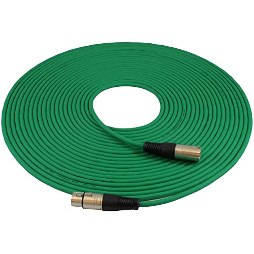 GLS Audio 50ft Mic Cable Patch Cord - XLR Male to XLR Female Green Microphone Cable - 50' Balanced Mike Snake Cord