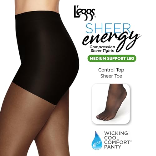 Image of L'eggs Sheer Energy Women's Medium Support Leg, Control Top, Sheer Toe, Compression Tights