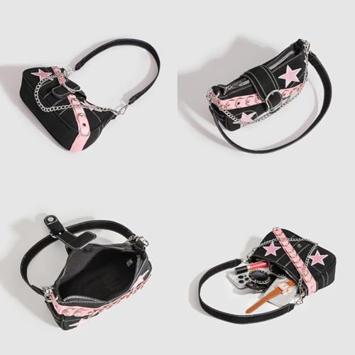 Cute Y2k Purse, Black y2k Shoulder Bag Crossbody Purse, Y2Ks Accessories Goth Punk Style Bag for Women Girl4