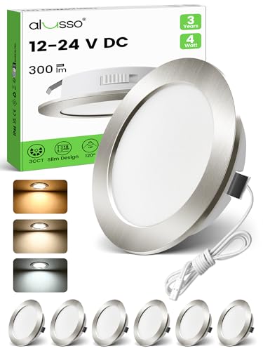ALUSSO 6er Set 12V LED Einbaustrahler Decke 4W Möbel Einbaustrahler 3000K Warmweiß 4000K Neutralweiß 6000K Kaltweiß Einbaustrahler LED Flach Bohrloch 55-58mm und 14.5mm Flache IP44 Wasserdicht