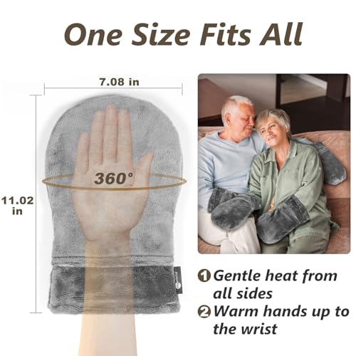 AiricePac Heated Mitts for Arthritis, Microwavable Hand Warmer for Women Men in Cases of Stiff Joints, Trigger Finger, Warm Therapy Mittens Unscented Hand Muff, Grey