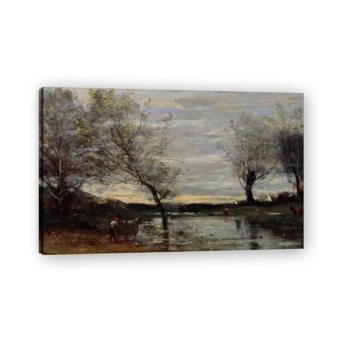 Tableau paysage fran&ccedil;ais toile p&acirc;turages mar&eacute;cageux d&eacute;co vintage grand format