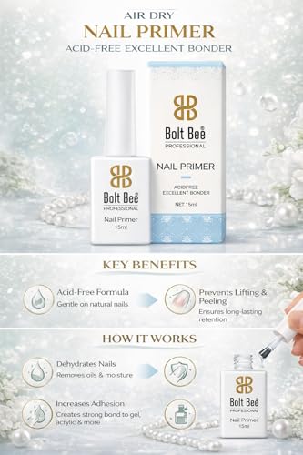 Image of Bolt Bee Professional Natural Acid-Free air dry Primer for Acrylic and Gel Nail Polish, Non Acid Primer for UV Gels Fast Dry Superior Bonding Agent