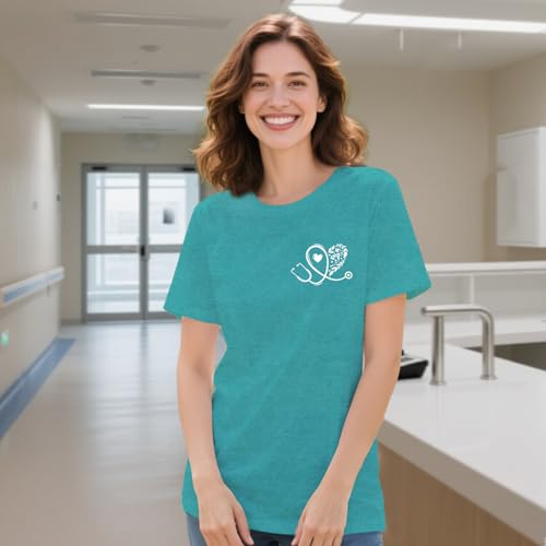 Nurse Shirts for Women Nurse Day T-Shirt Nursing Stethoscope Heart Tshirt Heartbeat Tee3