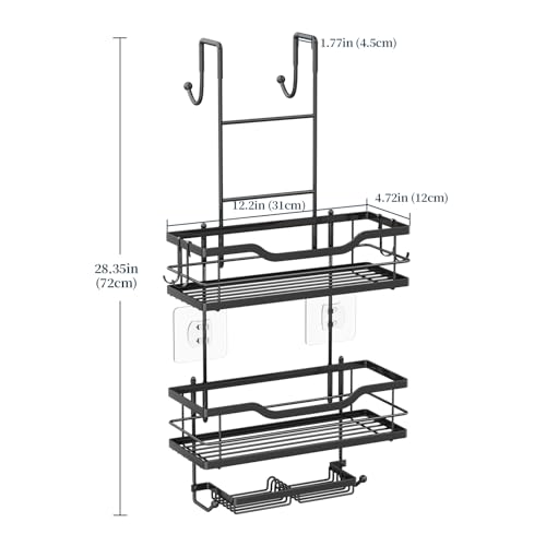 Consumest Over The Door Shower Caddy - 3 Tier Shower Shelves Hanging with Soap Holders, Large Capacity Shower Organizer with 6 Hooks, Bathroom Rack and Storage, Black