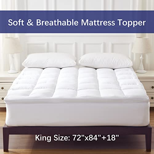 Mildly Mattress Topper - Extra Thick Mattress Pad Cover King Size, Plush Soft Pillowtop With Elastic Deep Pocket, Overfilled 7D Spiral Fiber Filling #TOP2