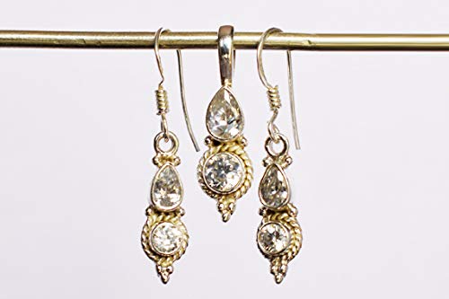 Conjunto de joyas de cuarzo rosa para novia y compromiso con pendientes de plata 4