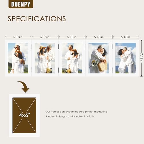 Image of DUENPY 5 Folding 4x6 Accordion Wood Frame Plexiglass White | Constructed With Engineered Wood And Plexiglass, Elegant Ornament For Desktop Photo Display
