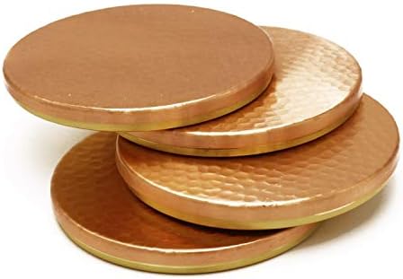 De Kulture Works Hand Made Pure Copper & Brass Elegant Coaster 3 Inches Diameter Brown, Set of 4