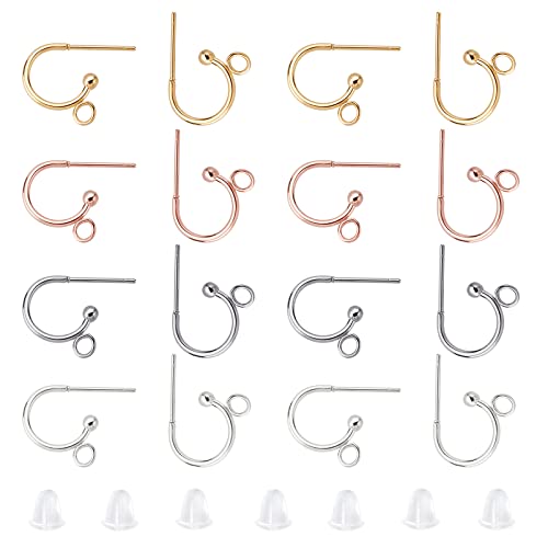 UNICRAFTALE 24pcs 3 Colors Stainless Steel Half Hoop Earrings Open Hoops Huggie Earrings Hypoallergenic Lightweight Hoop Earrings with Ear Nuts for Jewelry Making 0.7mm Pin