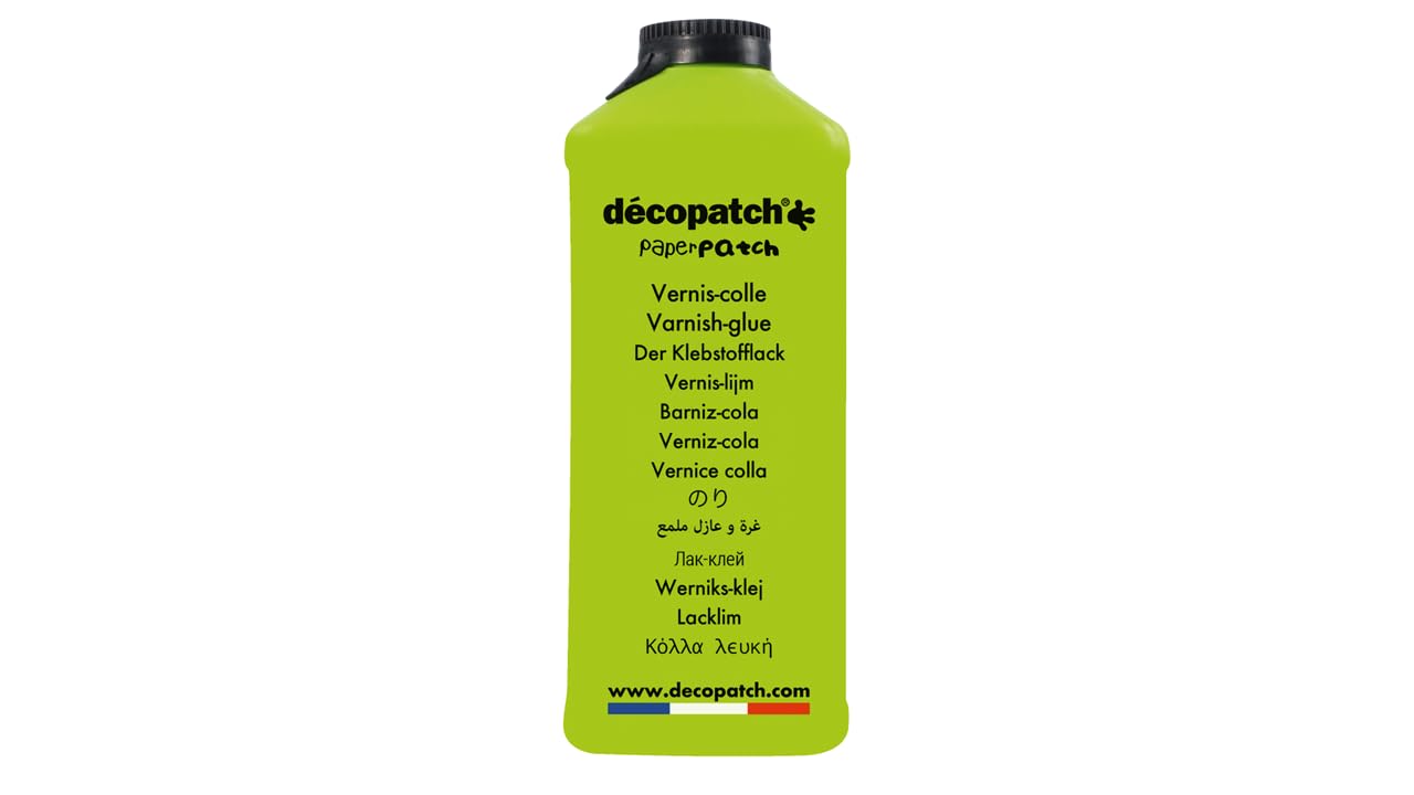 Décopatch - Ref PP600AO - PaperPatch Glossy Glue - 600g Tub - Formualted with Varnish, No Pull-In or Crinkle, Child Safe & Food Safe, Suitable for Wood, Metal, Plastic & More.