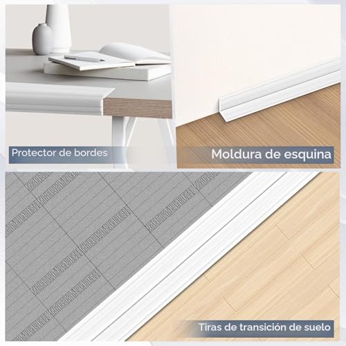 Miniatura 3 de Molduras De Pared Autoadhesivas Molduras Decorativas Protector Esquinas Pared Rodapie Pvc Protección De Esquinas Y Bordes 40mm 3m, Blanco
