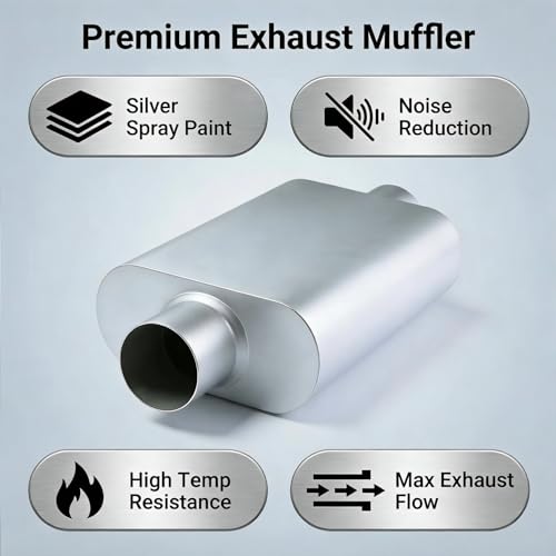 Image of Universal 2.25 inch Dual Chamber Center Inlet Center Outlet Muffler - Aluminized Steel Silver, Aggressive Deep Sound, 17 inch Total Length