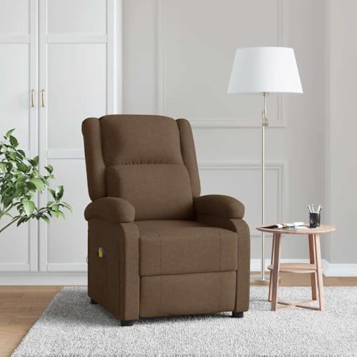 QUAHEAS Sillón de masaje de tela marrón con 6 puntos de masaje, función reclinable manual, mando a distancia, sillón relax ergonómico con reposapiés, respaldo