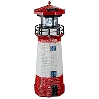 Cepewa LED Solar Leuchtturm | H28cm rot weiß | Gartendeko Leuchtfeuer Turm Leuchtfeuer Solarbeleuchtung (1 x LED Solar Leuchtturm H28cm)