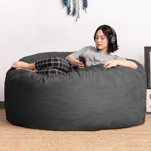 Jaxx Basics 5 Foot Large Adult Bean Bag Chair, Oversized with Filler, Gray