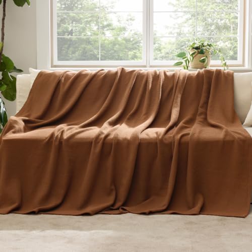 Image of Bedsure 100% Cotton Blanket, Herringbone Weave, Throw XL, Burnt Orange
