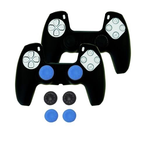 CTHTBZ 2PCS Non-Slip Silicone Case Cover Skin for PS5 Controller, with 6X Thumb Grips Caps(Black)