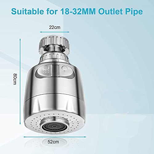 Image of YANCI Rotate Tap Aerator, ABS Swivel Water Saving Faucet with Filter for 22 /24MM Threaded Taps, Faucet Aerator Swivel Kitchen Sink with 2 Modes, Tap Extension Connection for Kitchen, Bathroom, Silver