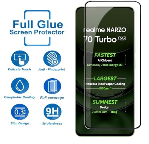 Image of 100FIT Tempered Glass For Realme Narzo 70 Turbo 5G, Realme P1 5G With Full Glue Edge-to-Edge Protector And Easy Installation Kit