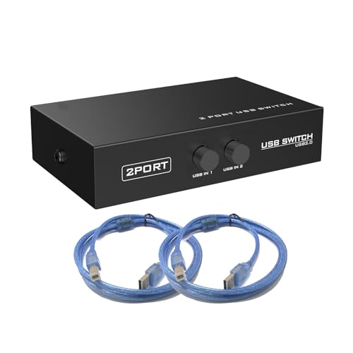 SIENOC 2 Port Fach USB 2.0 Sharing Switch Umschalter Schaltkasten Switch Box Hub für PC Computer Scanner Drucker OVP (2 Port Switch mit Kabel)