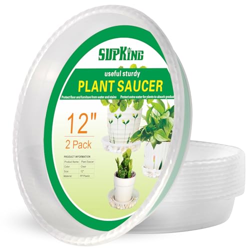 SupKing 2 Pack 12 Inch Plant Saucers Drip Tray Heavy Sturdy Plastic Flower Pot Saucers for Indoor Clear Plastic Planter Water Tray for Plant Pots Liners (12-Clear)