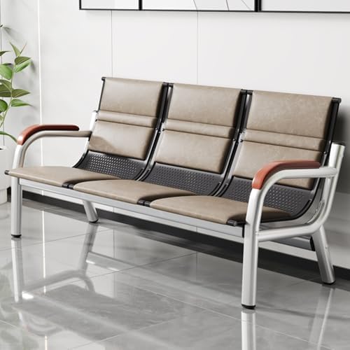 Entryway Leather Bench with Backrest & Solid Wood Armrests - 3-Seater Upholstered Waiting Room Chairs for Airports, Banks, Hospitals, Salons - Reception Area Furniture