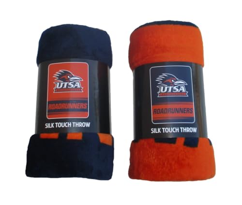 Gen 2 UTSA University of Texas San Antonio Roadrunners Set of 2 Throw Blankets, 45" x 60" inches Polyester Team Colors (Navy/Orange, 45"x60", Texas San Antonio Roadrunners)