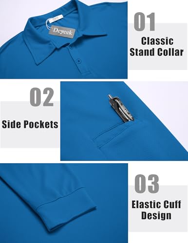 Deyeek Mens Polo Shirts Quick Dry Black Long Sleeve Polo Shirts For Men Upf 50+ Sun Protection Golf Polo Shirts With Pocket thumb #2