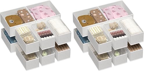 Vtopmart Lot de 24 Organisateur de Tiroir, Boite Rangement Vetement Pliable, Separateur Tiroirs, Rangement Tiroir pour Vêtements de Sous-Vêtements, Cravates et Chaussettes