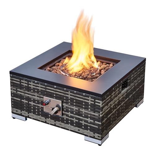 Aweather Outdoor Rattan Gas Fire Pit Table 12KW Square Design Grey
